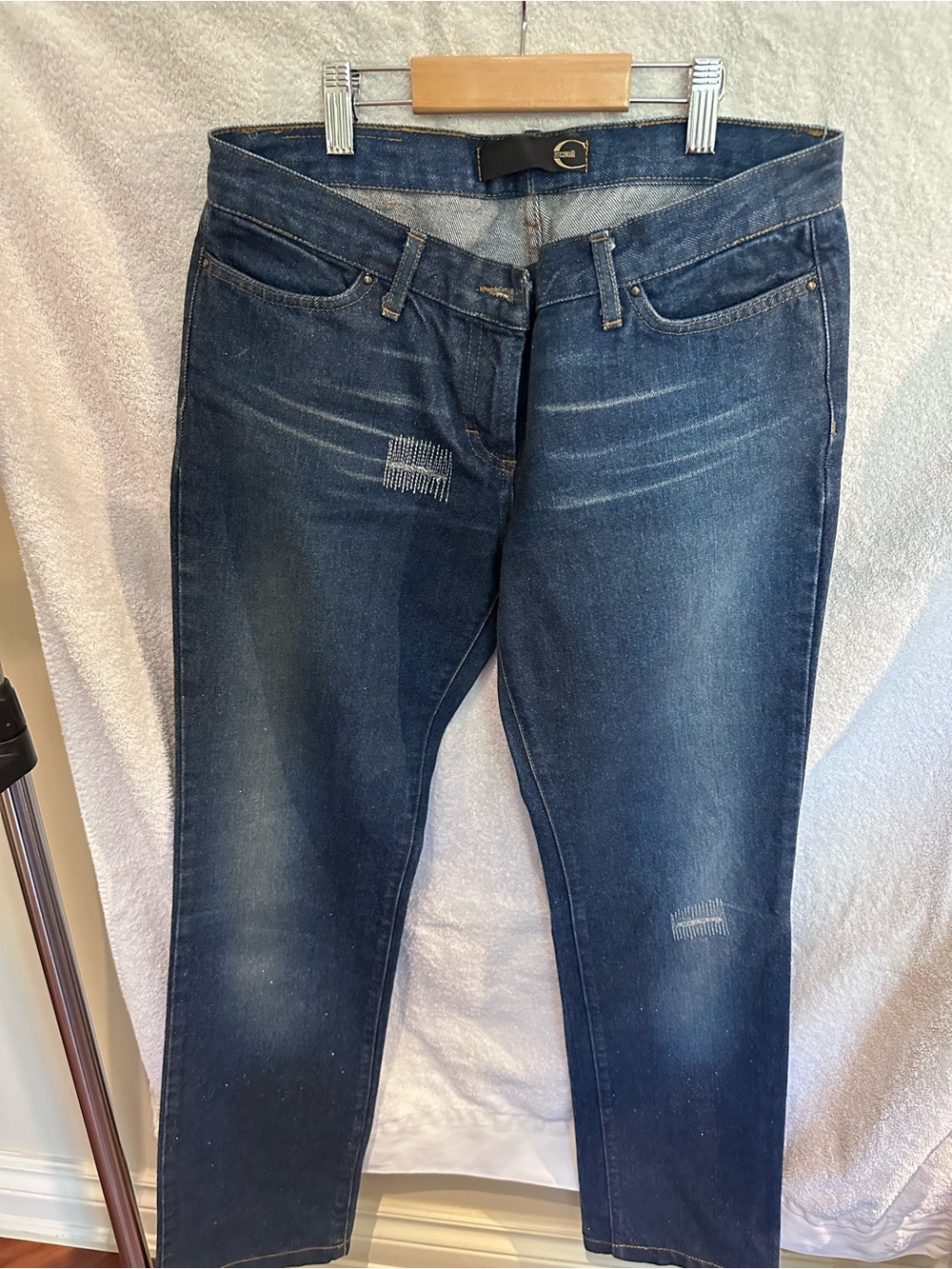 Just Cavalli Dark Blue Straight-Leg Jeans with Light Distressing